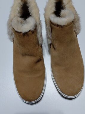 DOLCE VITA Women's Zanza   Tan Leather Fur-Trim  Sneaker Boot Size 8.5M